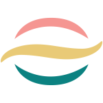 Curved sandwich design with coral top, teal bottom, and goldenrod curved line in the middle